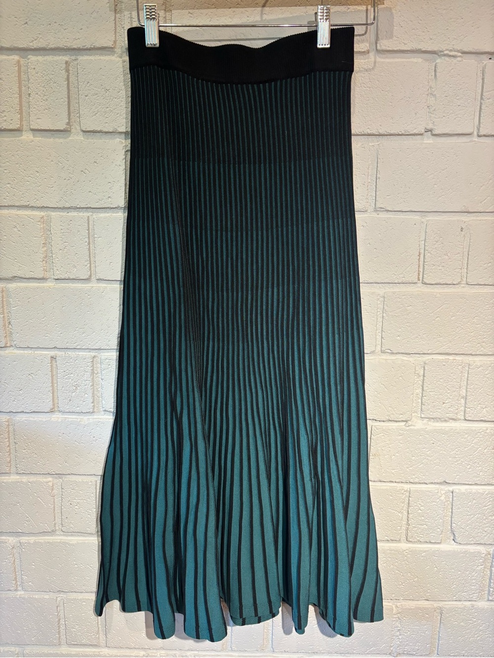 Nanette Lepore Green and Black Striped Maxi Skirt